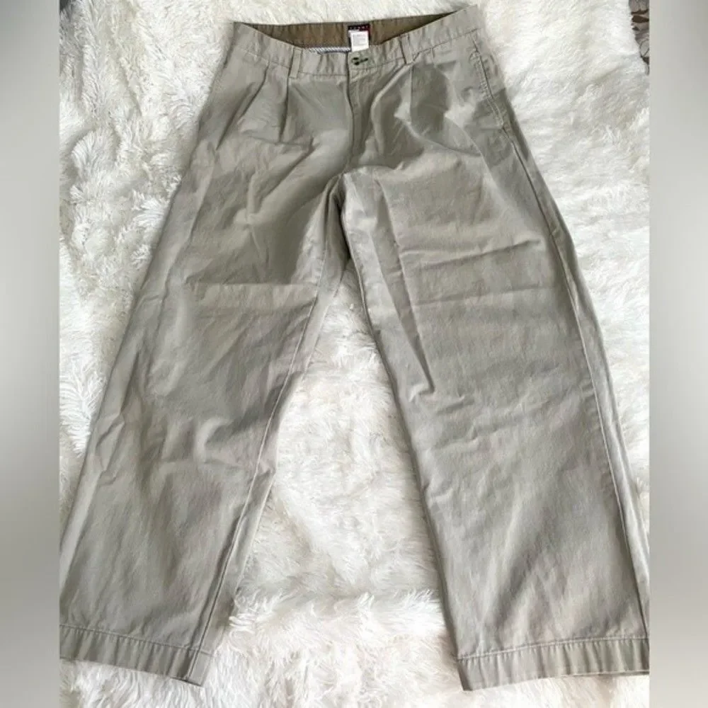 Tommy Hillfiger Vintage Pleated Chinos Casual Cotton Pants Beige Size 38X30